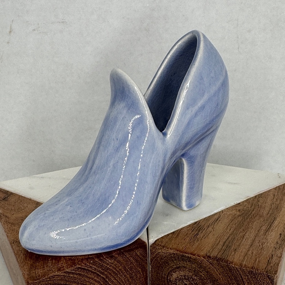 Vintage Estate Miniature Blue Porcelain High Heeled Shoe